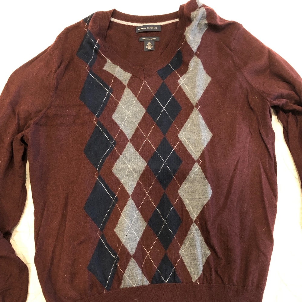 BR Men's Merino Wool V-Neck Argyle Sweater (XL)